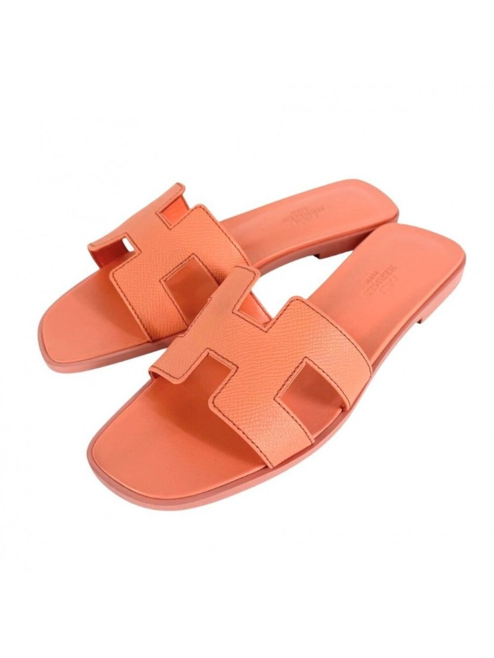 Hermes Sandals Oran Flat Shoes Veau Epsom Orange Spring Summer 36.5